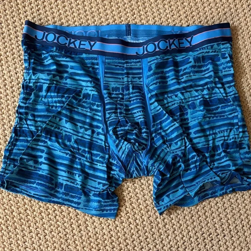 NWT 2 Pair Jockey Boxer Briefs - Vibrant Coral and Patterned Blue Size XL